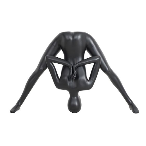 Matte Black Female Yoga Mannequin - Wide-Legged Forward Bend Pose