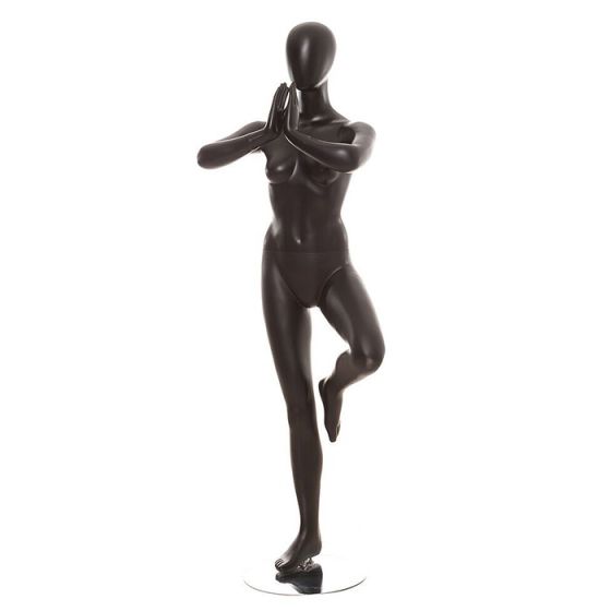 Matte Black Female Yoga Mannequin - Tree Pose