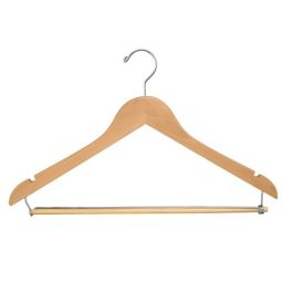 Brown Large Natural Wood Suit Hanger with Chrome Hook and Locking